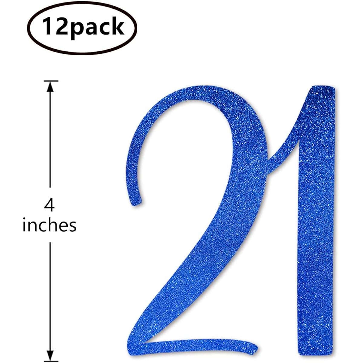 Blue Glitter 21st Birthday Centerpiece Sticks, Pack of 12 Number 21 Table Toppers, Anniversary Party Decorations