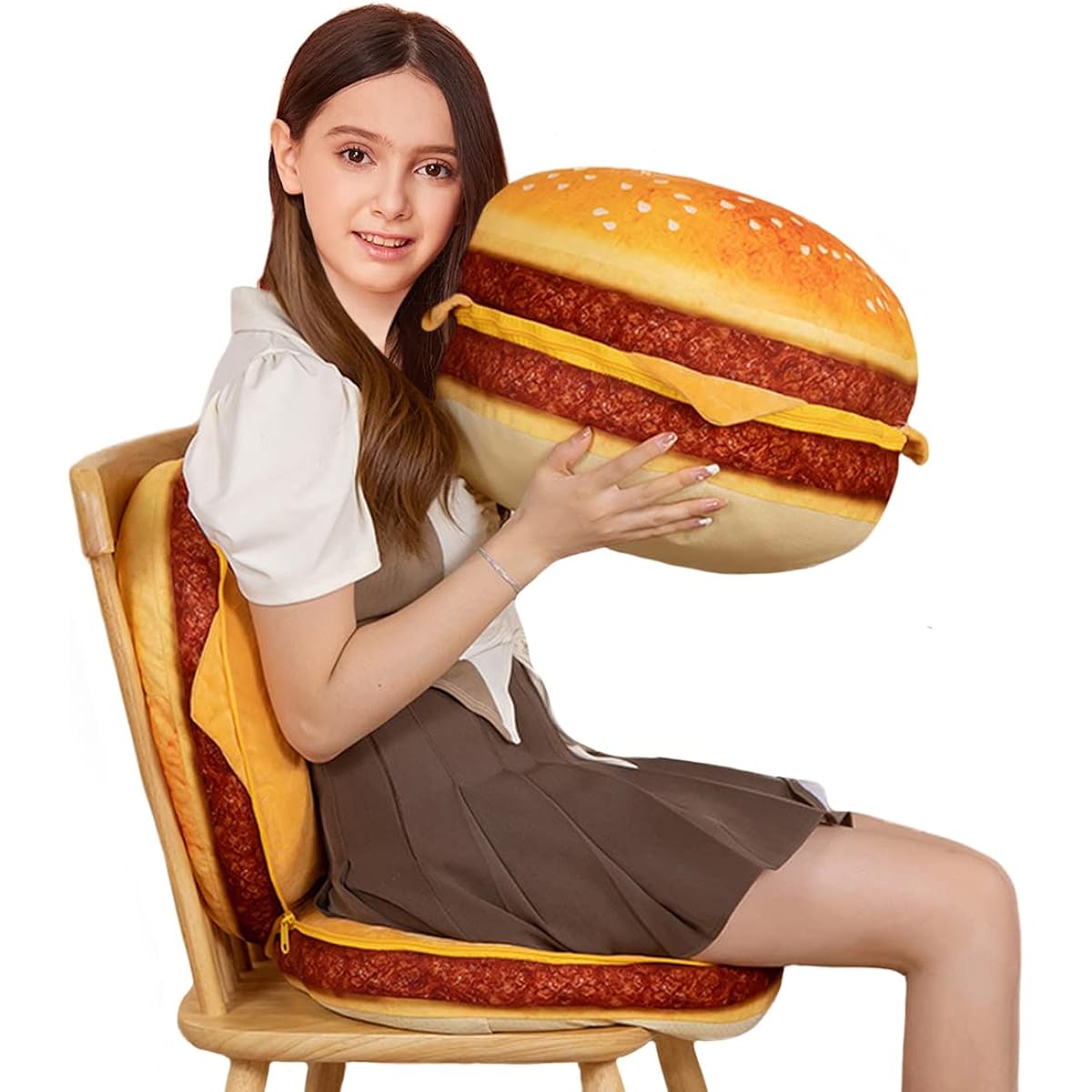 ELAINREN Large 3D Simulation Burger Plush Pillow Sofa Funny Food Stuffed Cheese Barge Sandwich Toy Soft Toast Bread Plush Toy Soft Hot Dog Back Cushion Home Decor Gift 15.7 Inch