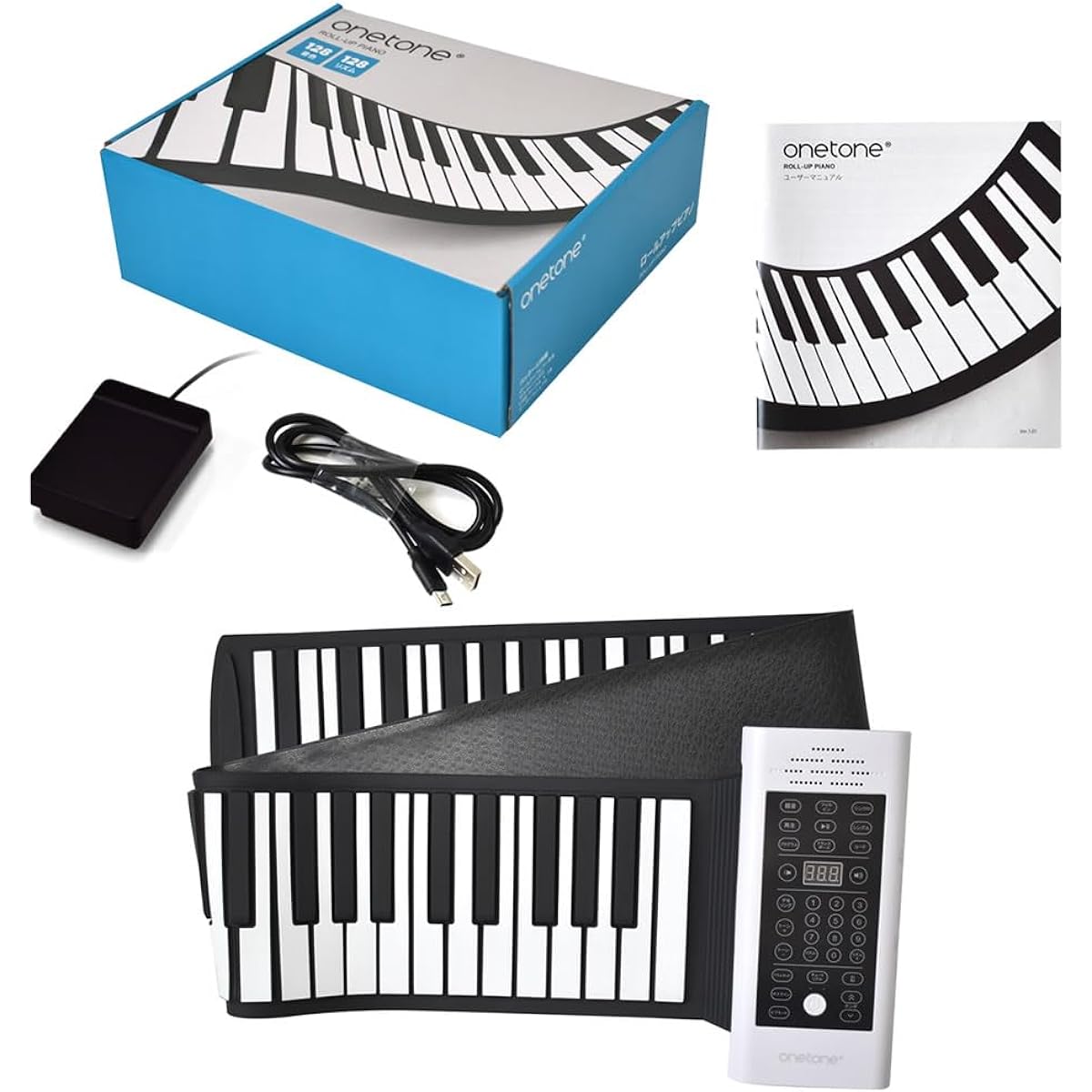 ONETONE One Tone Roll Piano (Roll Up Piano) 88 Keys Built-in Speaker Rechargeable Battery Powered Transpose Function USB-MIDI Compatible OTRP-88 [Sustain Pedal/USB Cable/Japanese Manual Included]