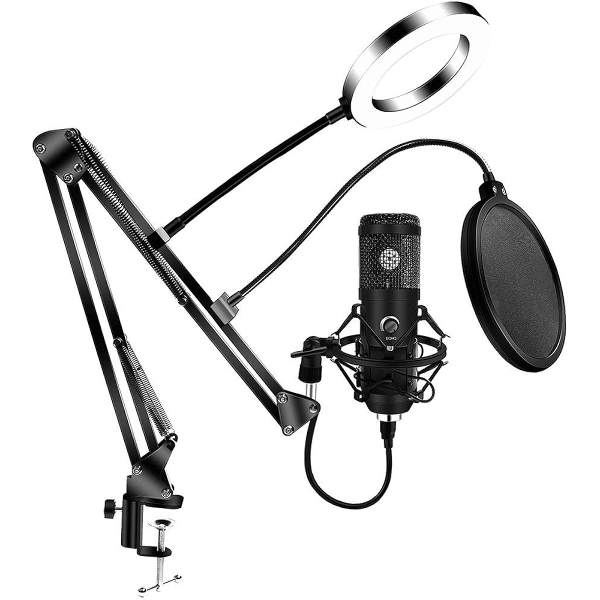 Usb E20 Condenser Computer Microphone Studio Kit with Ring Light and Arm Stand for Gaming Video Recording