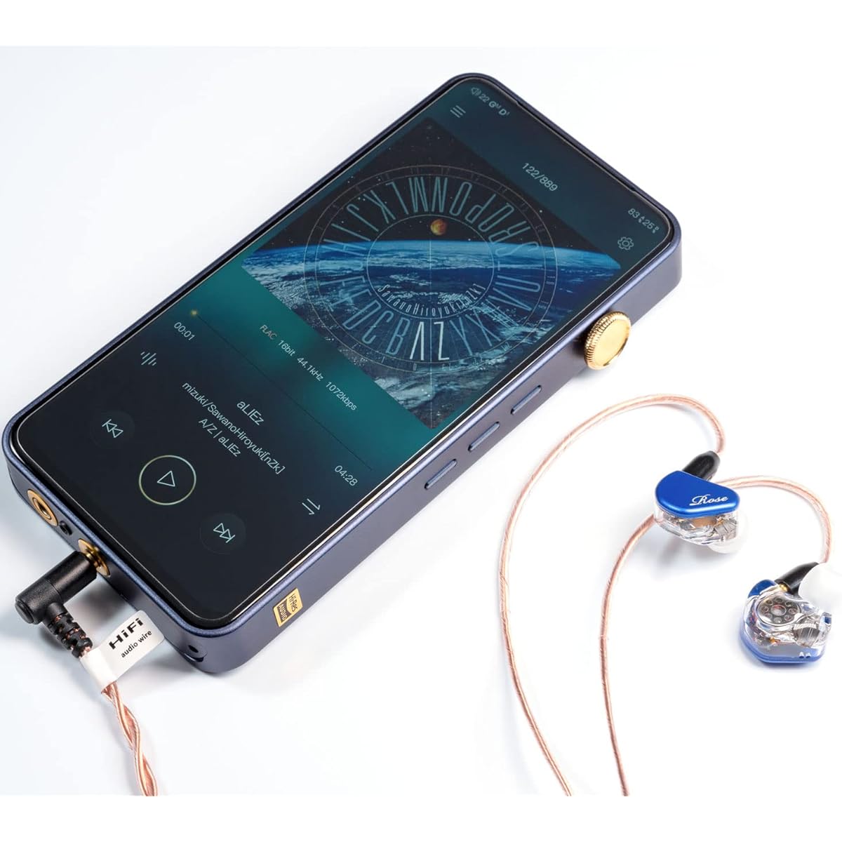 Rose Canal Earphones 4BA+1DD Wired Type 5N Single Crystal Copper Cable 14hz-26000Hz 14Ω 106dB Rose 3rd Generation Driver MMCX No Microphone Qt-9 Mk2s Blue 40g