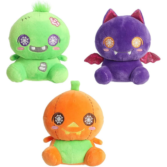 Aurora Bundle of 3 Squishy Halloween 5.5-inch Plush, Pumpkin Bat Zombie