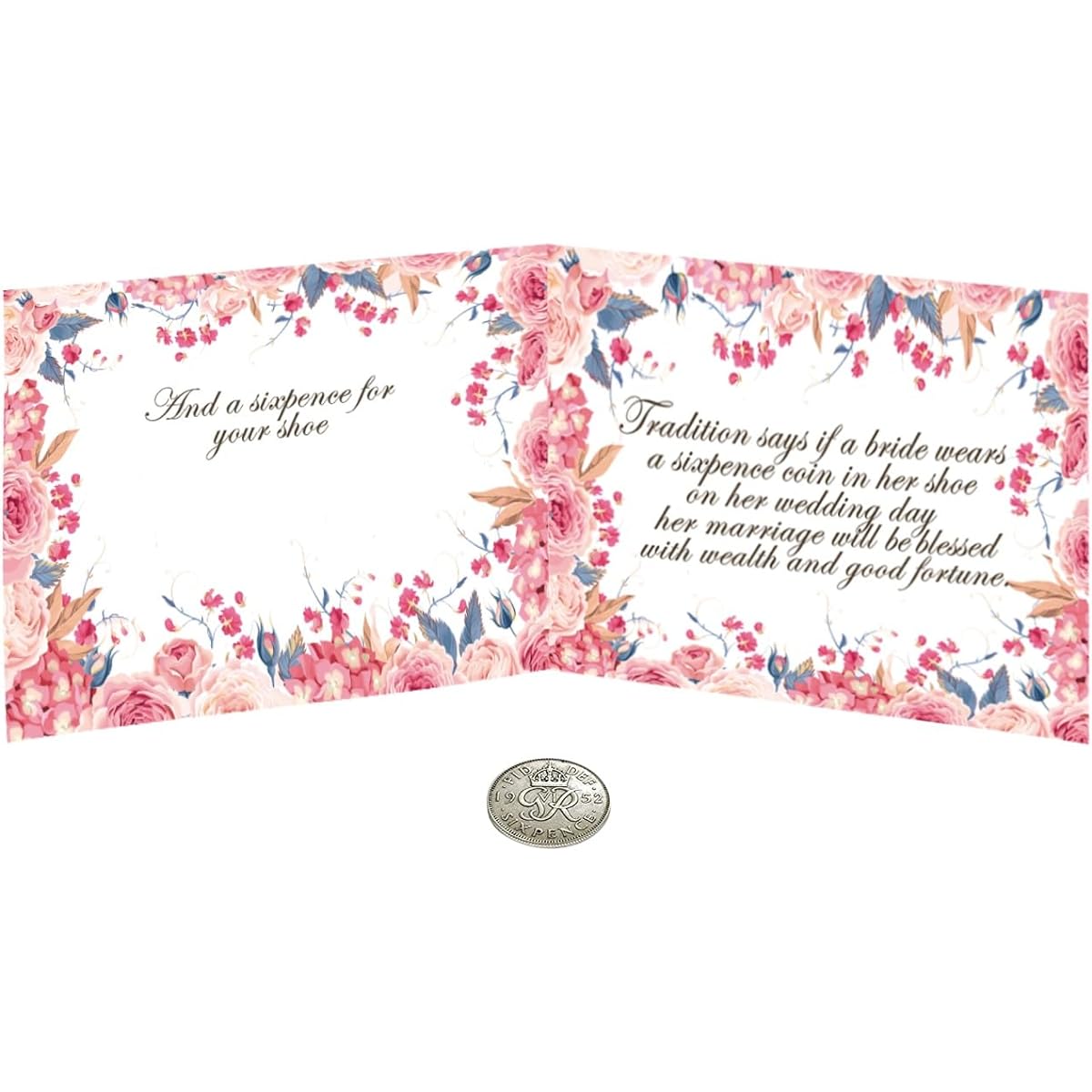 ASVP Shop Authentic 6pence Coin with Card & Envelope for the Bride - Something Old, Something New, Something Borrowed, Something Blue, 6pence for her shoes
