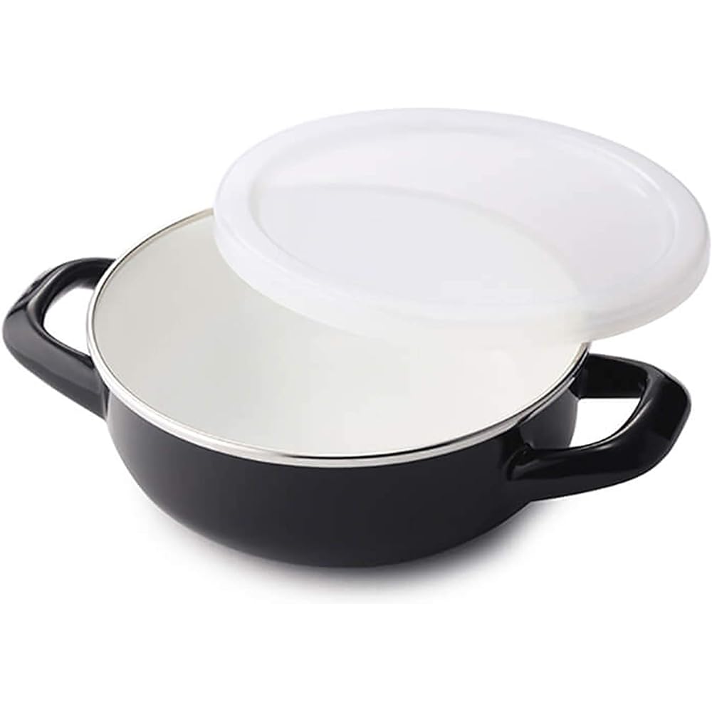 Dean & DeLuca Casserole L Black (18cm) Two-handed pot, lid can also be used as a shallow pot, enamel with silicone lid, open flame, diameter 18 x height 17cm