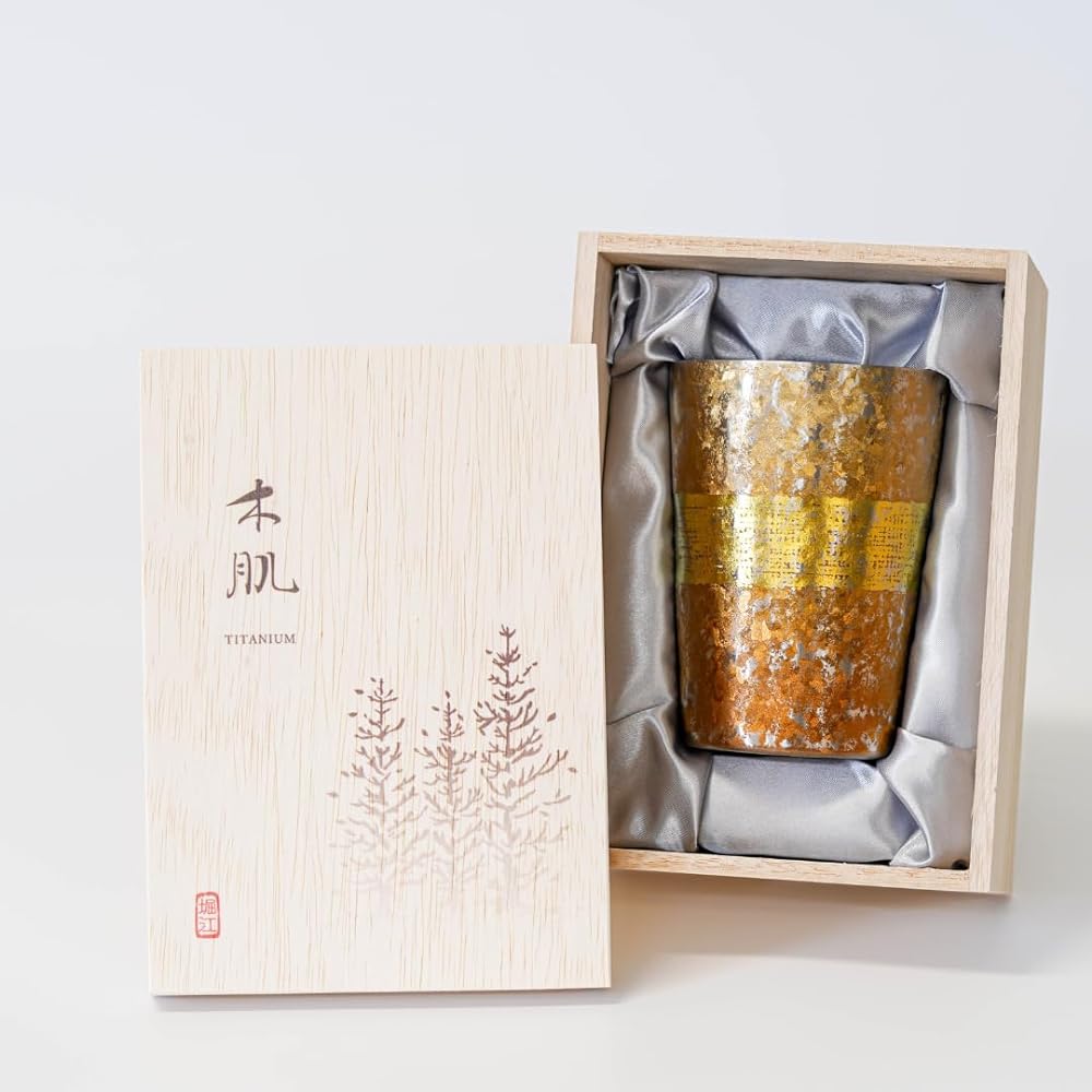 HORIE Titanium Tumbler, Wood Skin, No Name, Gift, Mother's Day, Father's Day, HORIE Birthday, Retirement Gift, Family Celebration, Wedding Gift (Beer Rock, Beech)