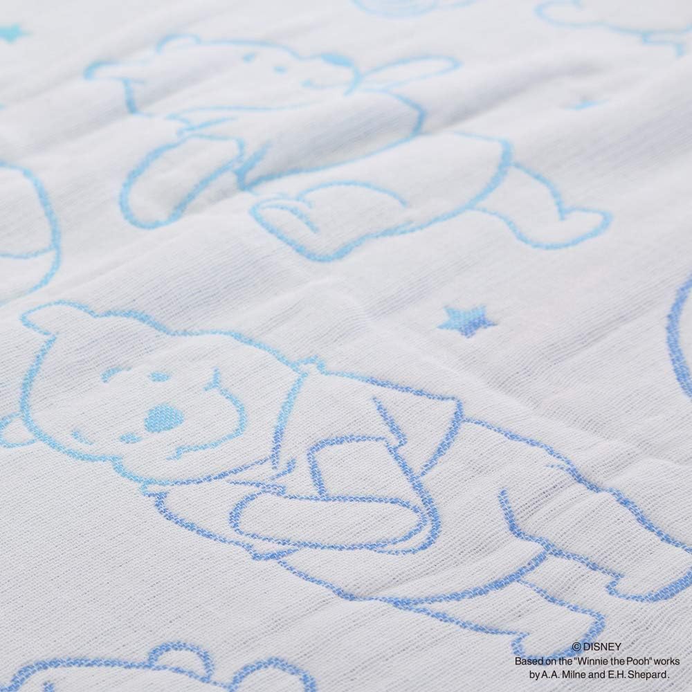 Disney 6-layer Gauze Blanket Showa Nishikawa Disney 100% Cotton (Winnie the Pooh Blue, Single 140×190cm) 2230352650303…