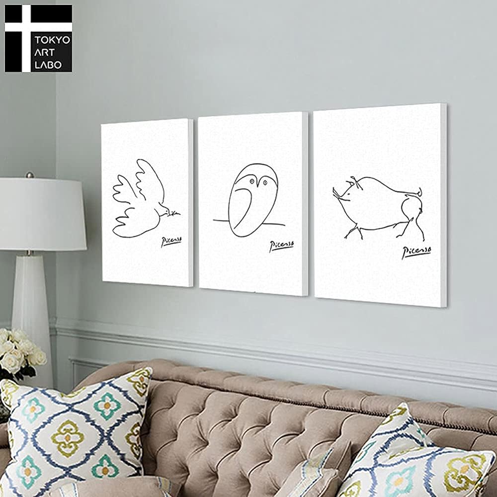 CREA Art Panel Picasso Multiple Set Wall Hanging Interior Painting Modern Design Clean Simple Stylish Cute White Entrance Living Room Animal Luck Happiness (Pigeon, Owl, Little Pig, 3)