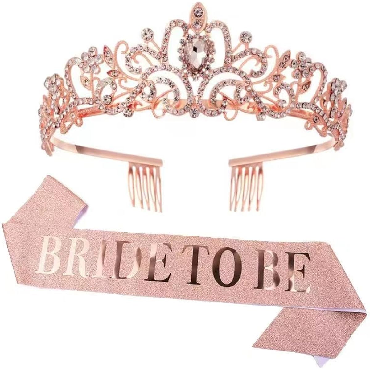 Bride To Be Sash & Bride Crown Kit CIEHER Bridal Shower Decorations Rose Gold Bachelorette Party Decorations Rose Gold Rose Gold