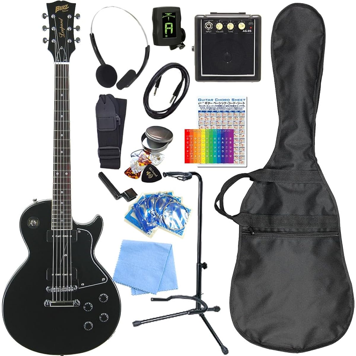 Electric guitar beginner set Les Paul Special type with mini amp 15-piece set Blitz BLP-SPL BK [98765]