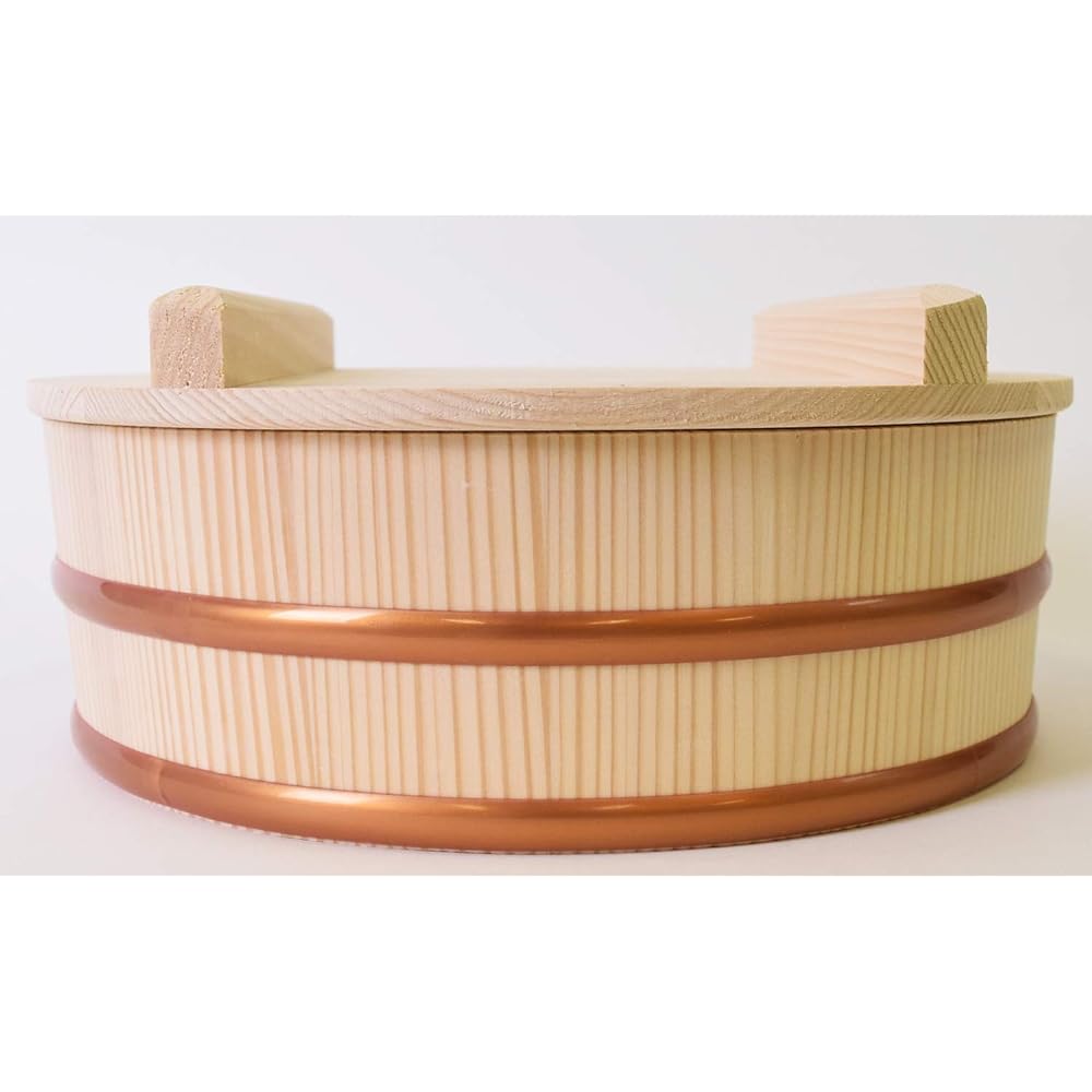 Kiso Crafts Sushi Rice Table with Lid, Made in Japan, Wooden Resin Hoop, Hoop Does Not Come Off, 36cm, 7 Cups, Brown