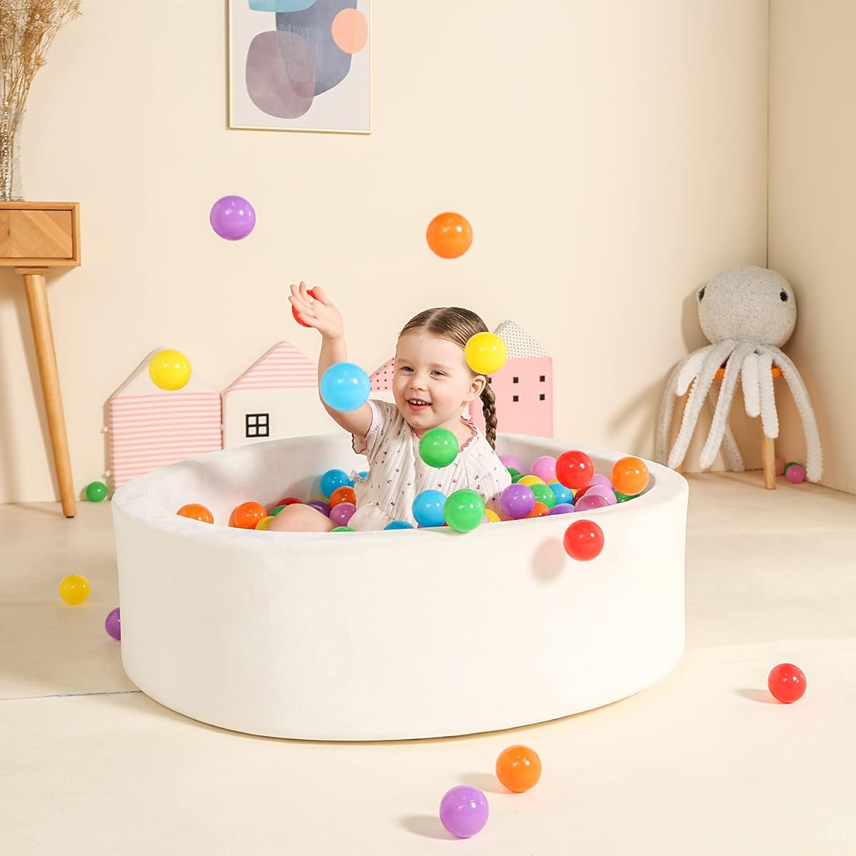 TRENDBOX 35" Soft Foam Ball Pit, Coral Fleece Ball Pit for Toddlers, Babies, Kids, Ball Pool, Ideal Gift, Play Toy