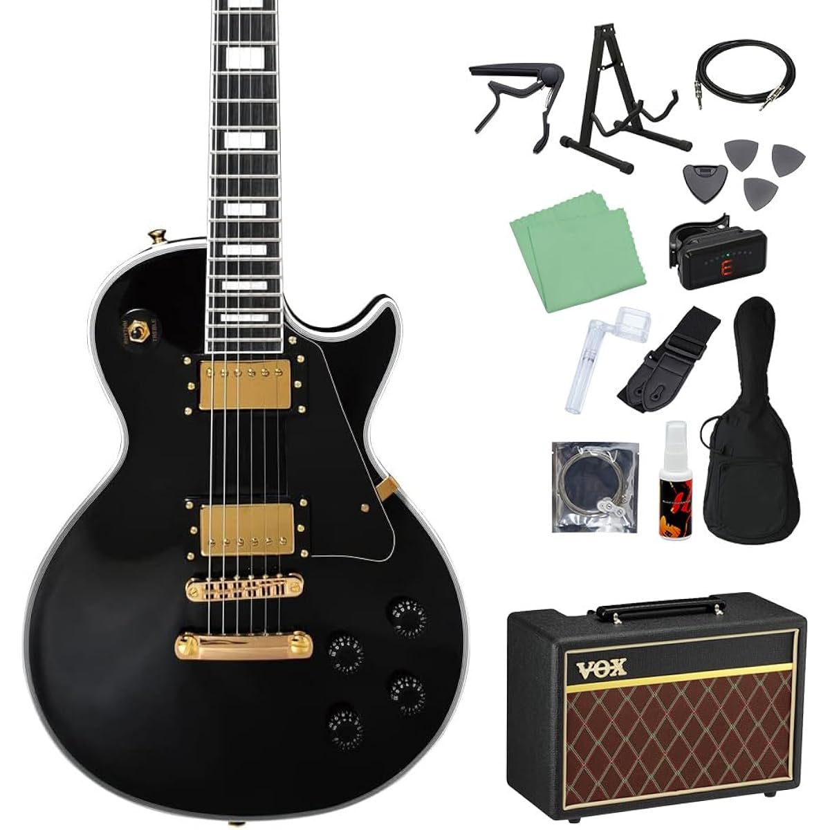 Photogenic LP-300C BK Electric Guitar Beginner 14-piece Set [With VOX Amplifier] Les Paul Custom Type Black Photogenic