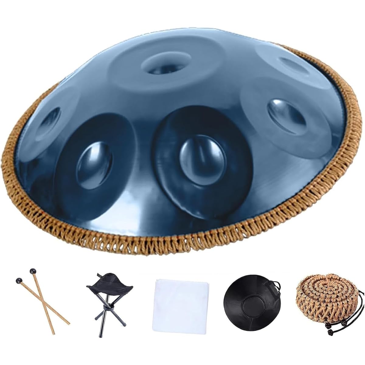Handpan Percussion Steel Drum D Minor 10 Notes 432Hz/440Hz Handpan Drum with Carry Bag, Durable Stand, Mallets and Dust-Free Cloth (Color: Blue, Size: 440Hz)