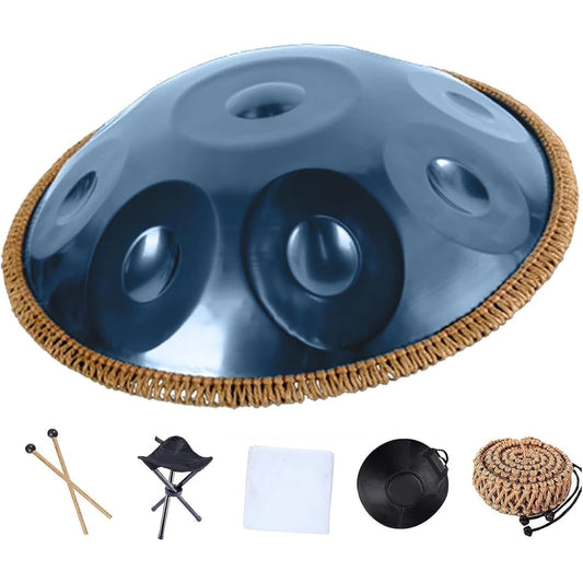 Handpan Percussion Steel Drum D Minor 10 Notes 432Hz/440Hz Handpan Drum with Carry Bag, Durable Stand, Mallets and Dust-Free Cloth (Color: Blue, Size: 440Hz)