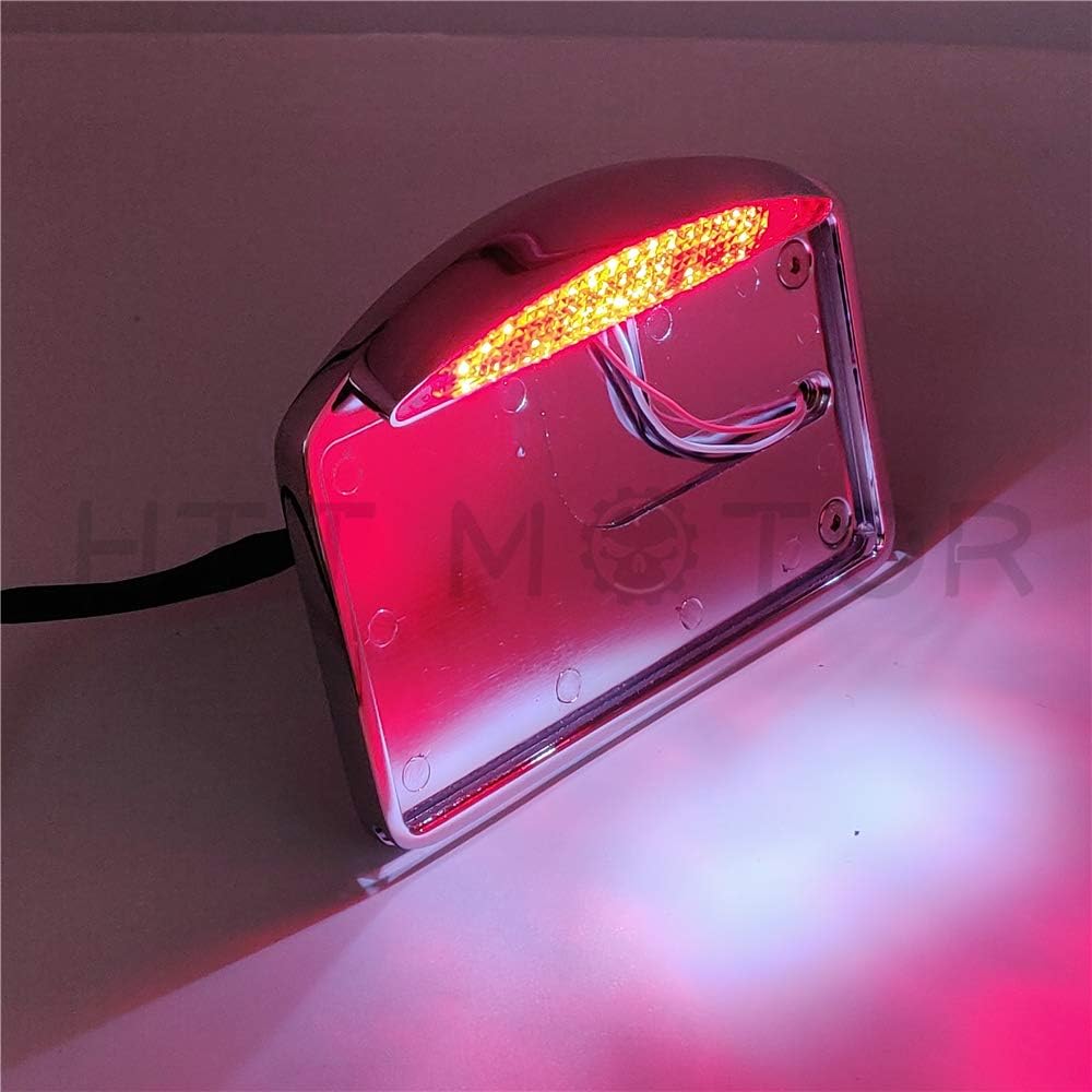 HTT Motorcycle Chrome Side Mount Flat License Plate Bracket with LED Taillight Brake Light 1" Axle for Harley Suzuki Honda Kawasaki Yamaha Cruiser