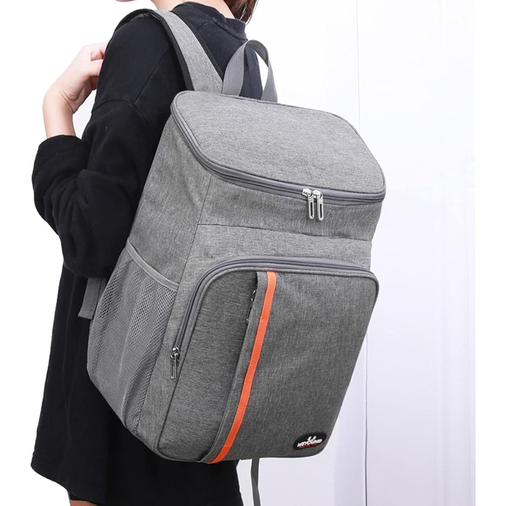 NUZAMAS Insulated Cooler Backpack Bag 18L Waterproof Backpack Women Men Hot Cold Freezer Storage Food Container for Travel Fishing Hiking Beach School Office Camping (Gray)