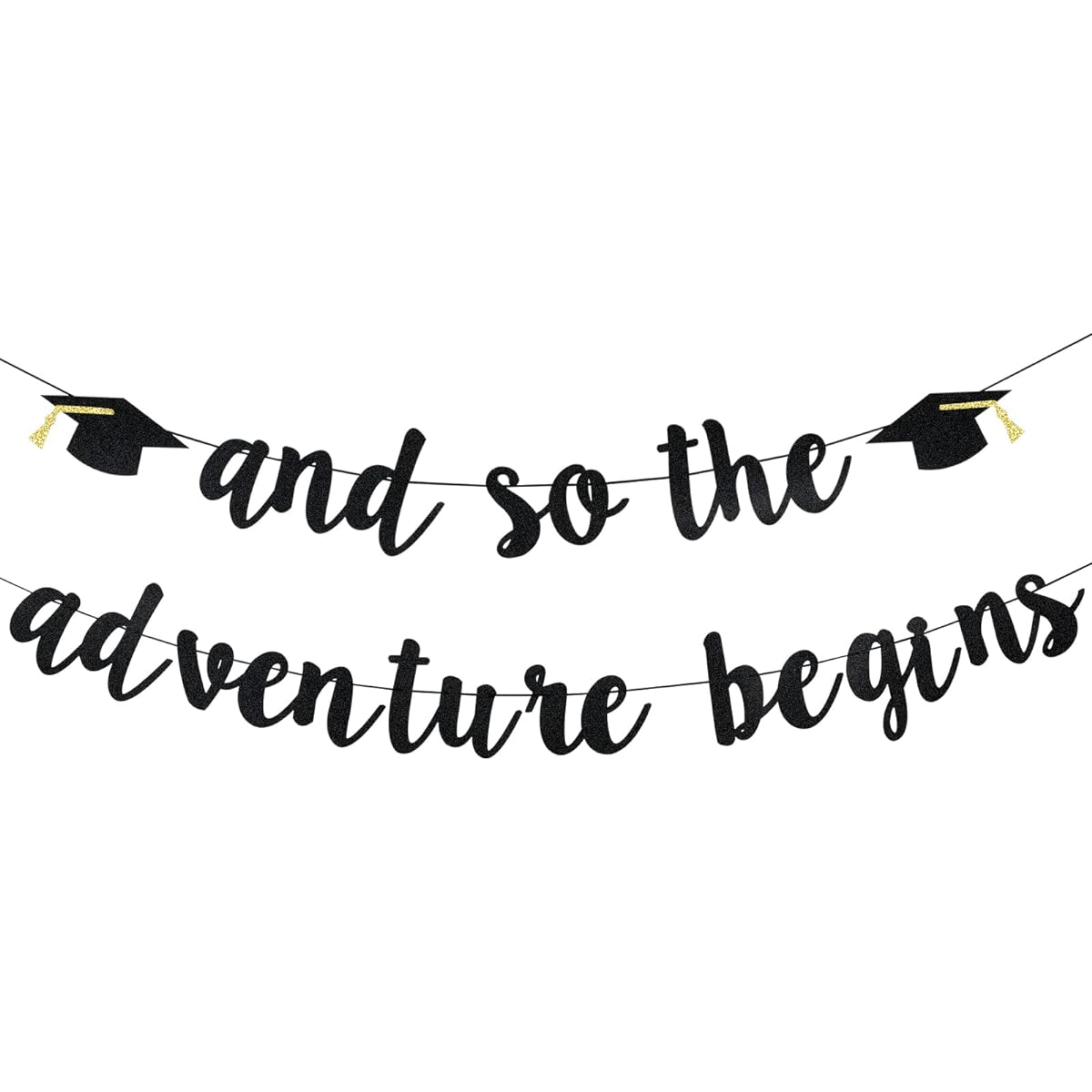 And So The Adventure Begins Banner Black Glitter - 2022 Graduation Decorations Adventure Begins Decorations Black Graduation Party Decorations 2022 Graduation Banner 2022