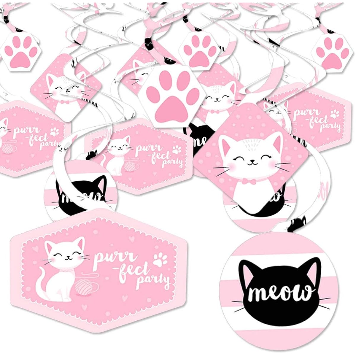 Big Dot of Happiness Purr-fect Kitty Cat - Kitten Meow Baby Shower Birthday Party Hanging Decor - Party Decoration Swirls - Set of 40