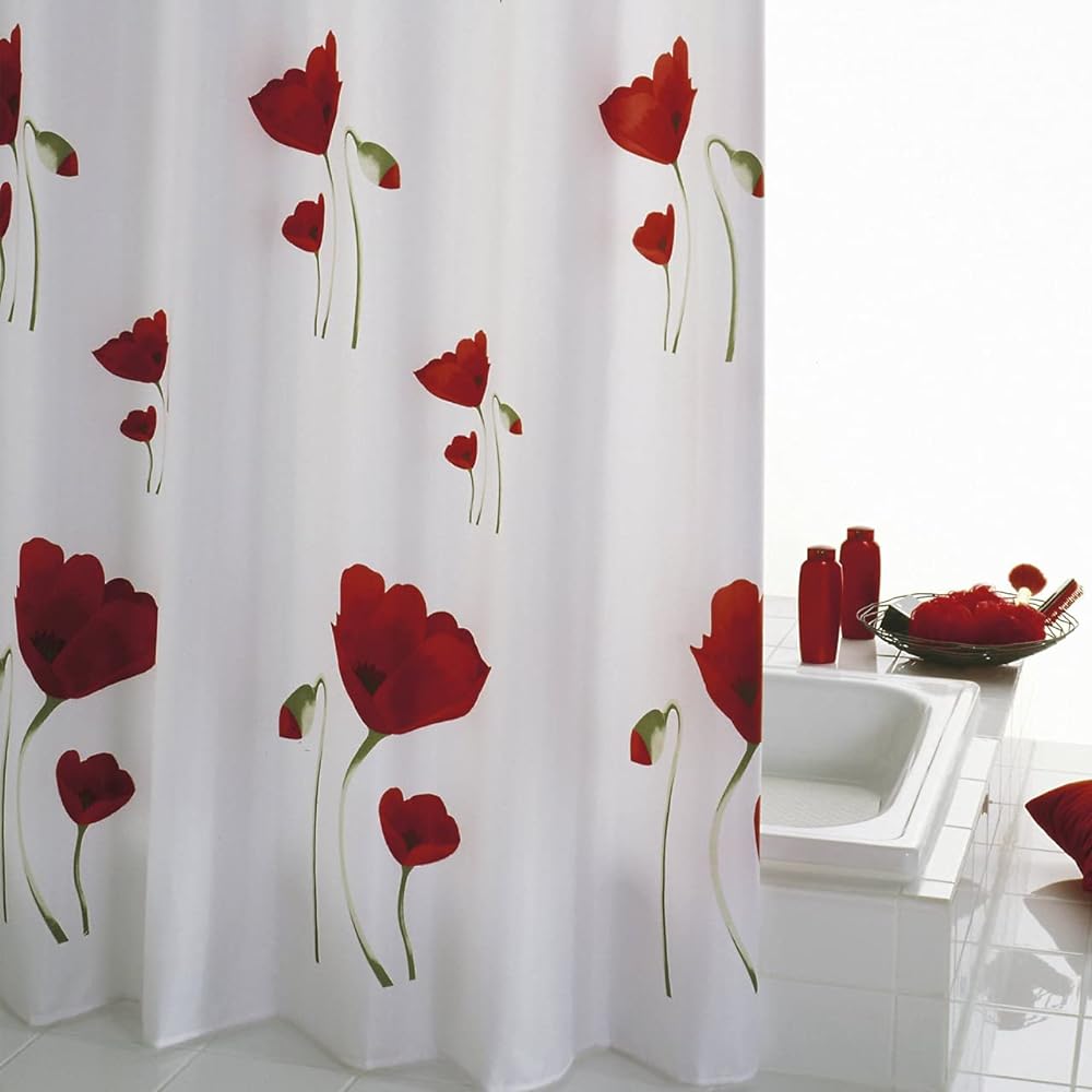 RIDDER shower curtain textile poppy unit bath bathroom partition flower 180x200cm RI47800