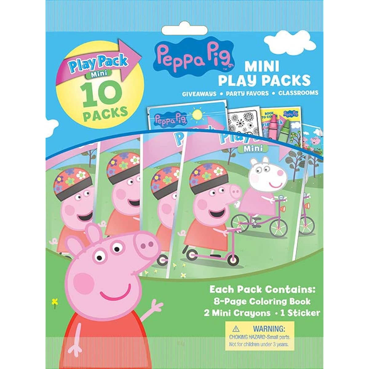 Bendon Peppa Pig Mini Play Pack, 2 Mini Coloring Books, 2 Mini Crayons, and Stickers - Pack of 10