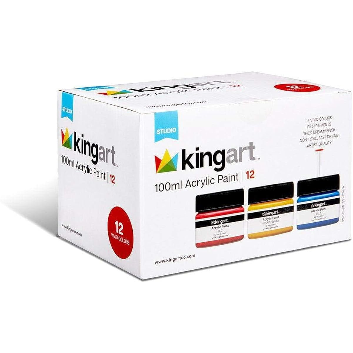 KINGART 100ml Jars, Set of 12, Vibrant Colors, Acrylic Paint, Assorted 12 Pieces