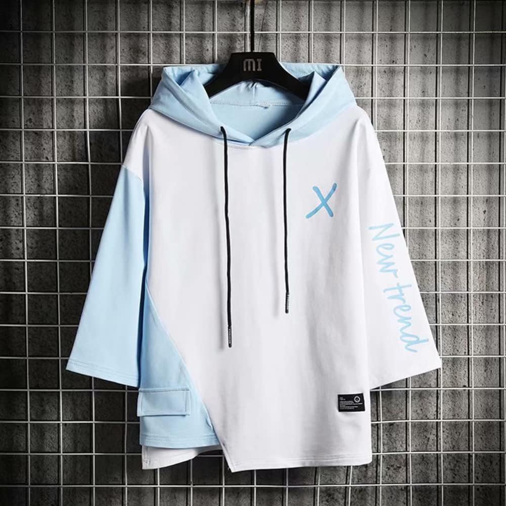 [BLOOMY CHIC] Men's Hoodie, 3/4 Sleeve, Thin, Hooded Sweatshirt, Casual, Stylish, Large Size, Sports, Breathable, Pullover, Spring, Summer, Autumn