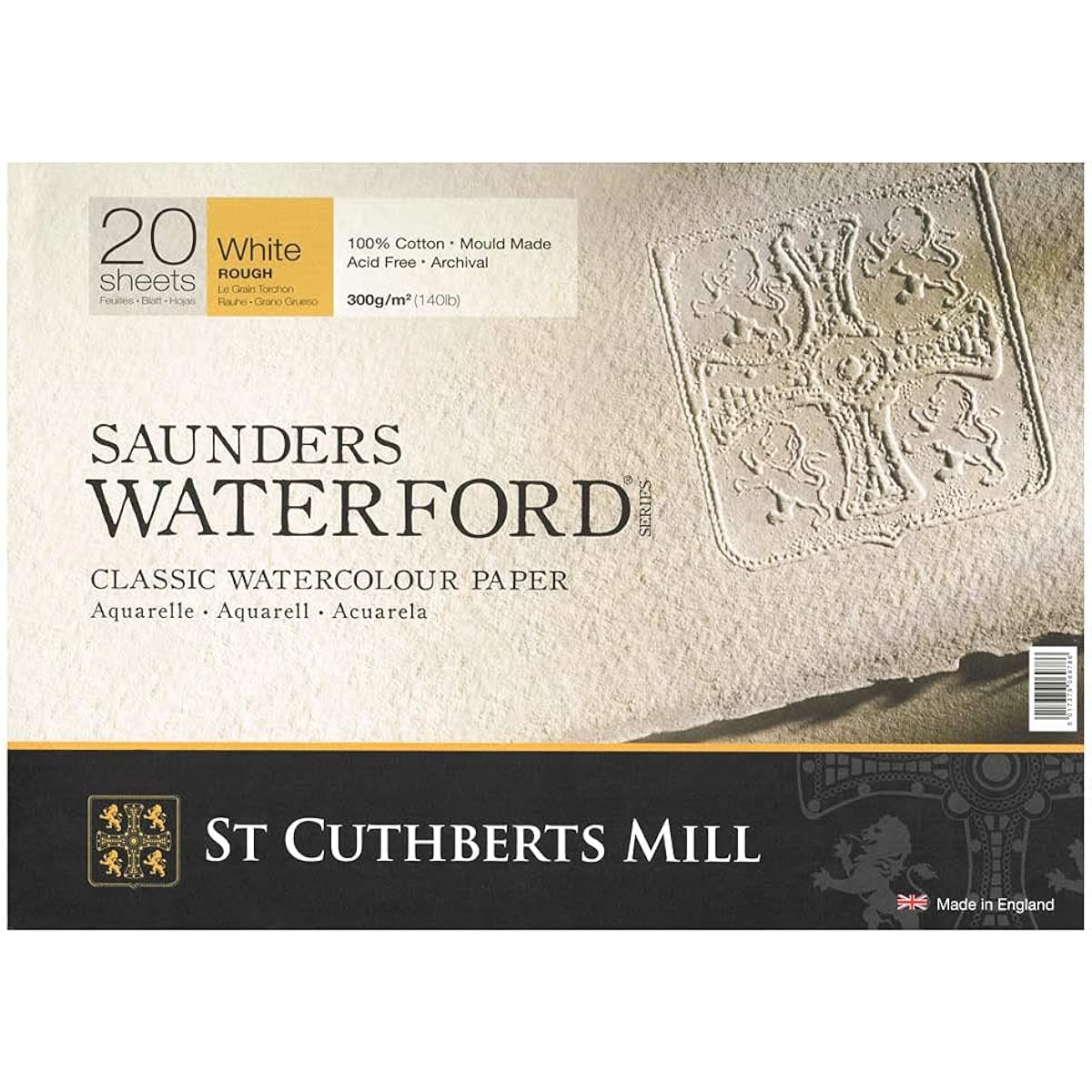 Saunders Waterford St. Cuthberts Mill Watercolour 300GSM Rough Natural White 36x26cm Paper Blocks 20 Sheets