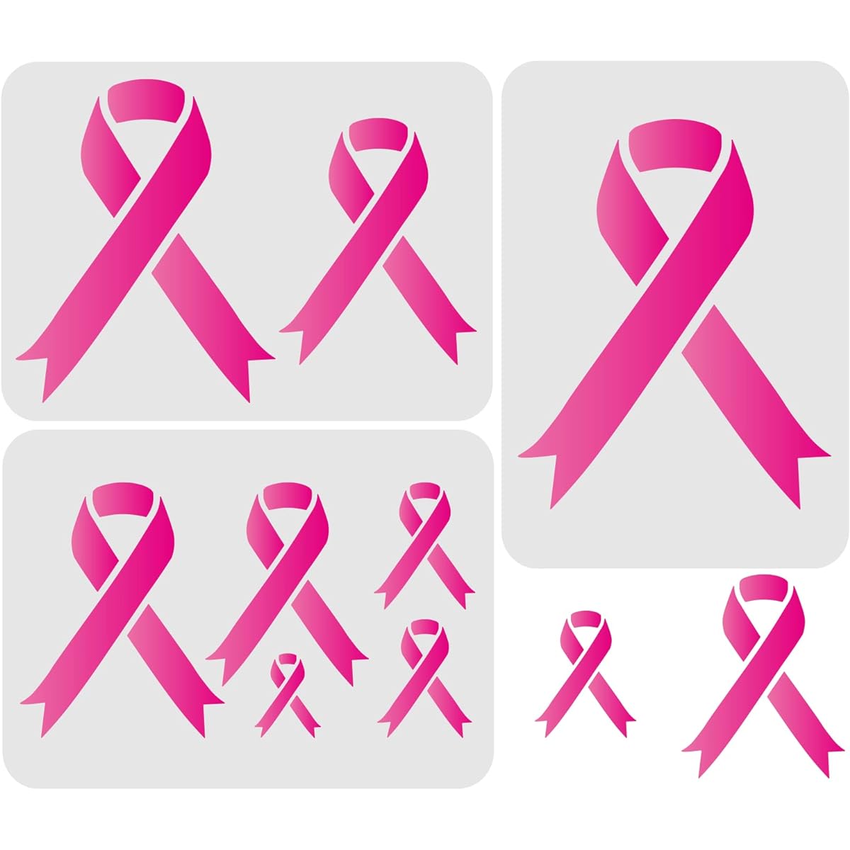 FINGERINSPIRE Breast Cancer Ribbon Stencils, 3 Sheets 11.7x8.3 Inch Breast Cancer Awareness Ribbon Stencils Reusable Different Size Ribbon Painting Stencils Templates for Breast Cancer Events