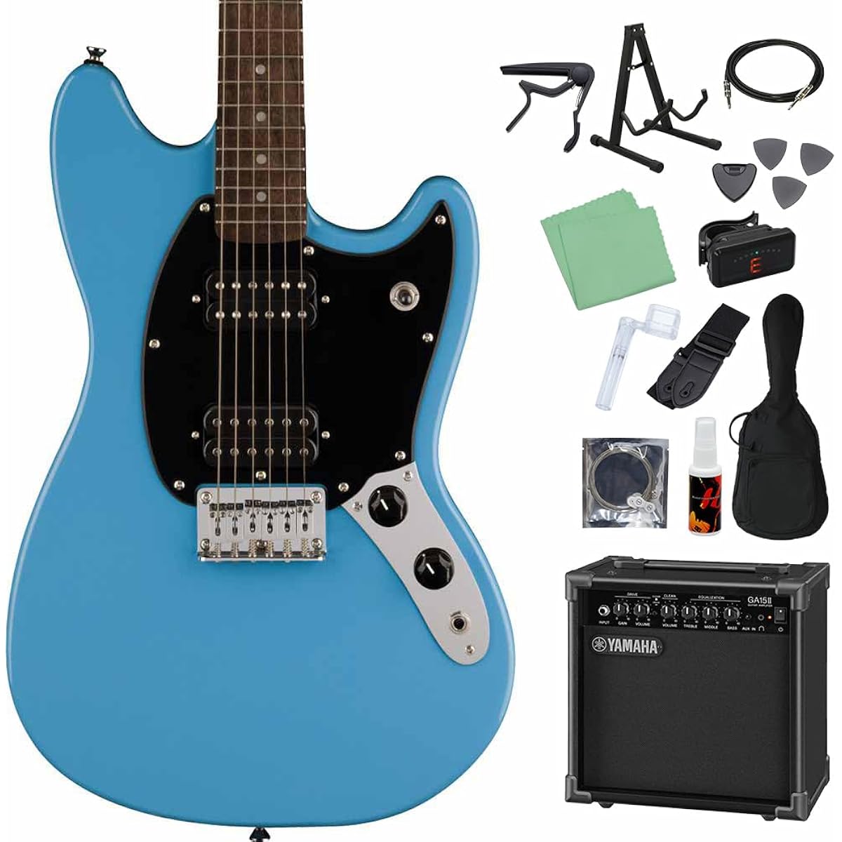 Squier by Fender SONIC MUSTANG HH California Blue Electric Guitar Beginner 14-piece Set [Includes GA15II] Mustang Squier/Squier