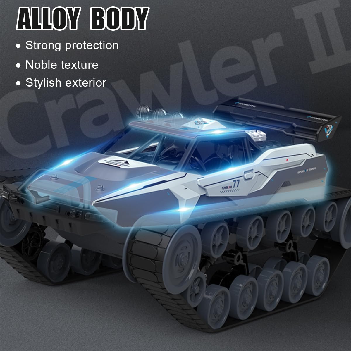 Losbenco Remote Control Tank, 1:12 Scale 2.4Ghz Alloy RC Tank 360° Rotation Off-Road 4WD RC Crawler with Spray and Light Function for Kids Adults
