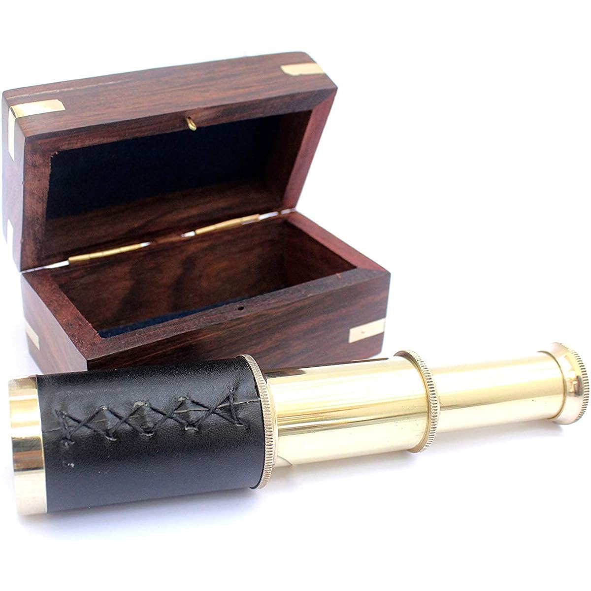 Nauticaz 6" Handheld Brass Telescope with Wooden Box Pirate Voyage