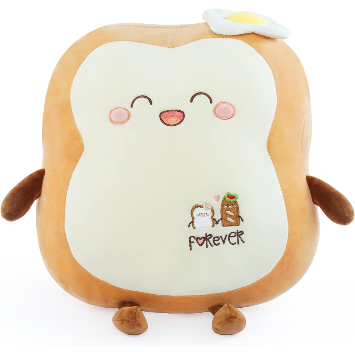 DENTRUN Smile Poached Egg Toast Plush Bread Pillow Big Hug Chubby Sleeping Bread Fluffy Soft Toast Bread Sofa Cushion Stuffed Animal Doll Toys for Kids Adults Gifts Home Bed Cute Room Decor