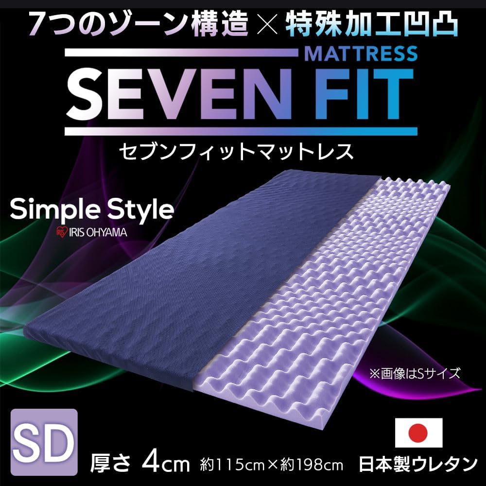 Iris Ohyama Mattress Seven Fit Mattress 4cm Made in Japan Urethane 7 Zones 3 Types of Hardness Highly Breathable Highly Durable Foldable Semi-Double UMPZ74-SD Navy