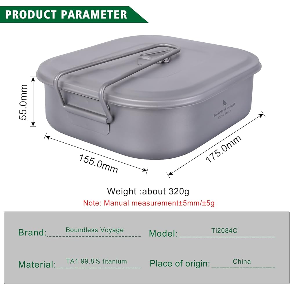 zyvoyage 1000ml Titanium Rice Pot Canteen Lunch Box with Lid and Folding Handle Camping Frying Pan Bushcraft Outdoor Rice Bowl Cookware