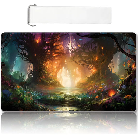 Premium Stitched MTG Playmat with Zones and Non-Slip Rubber Backing - TCG Playmat for MTG and Other Card Games - Colorful Design with Vintage Look and Feel (DKT(60), Unzoned)