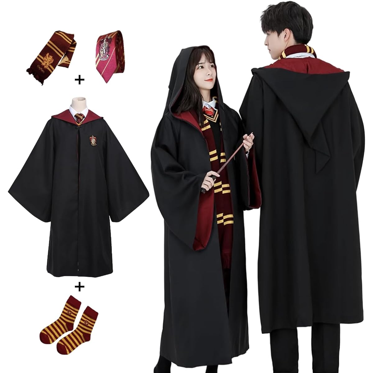 Wooseibunn Harry Potter Robe Cosplay Unisex Gryffindor Hufflepuff Slytherin Ravenclaw Costume Party Birthday Halloween Christmas