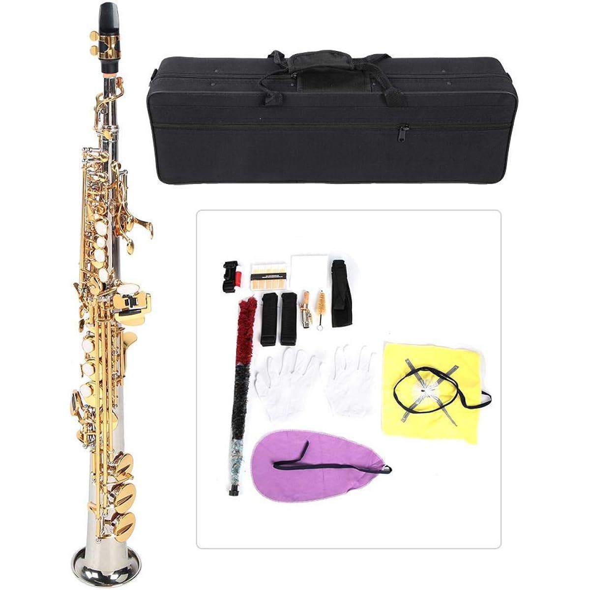 Soprano Saxophone Highly Airtight Ergonomic Finger Rest Brass Saxophone Saxophone Storage Case Saxophone Maintenance Tool Included Saxophone Instrument Italian Leather Pad