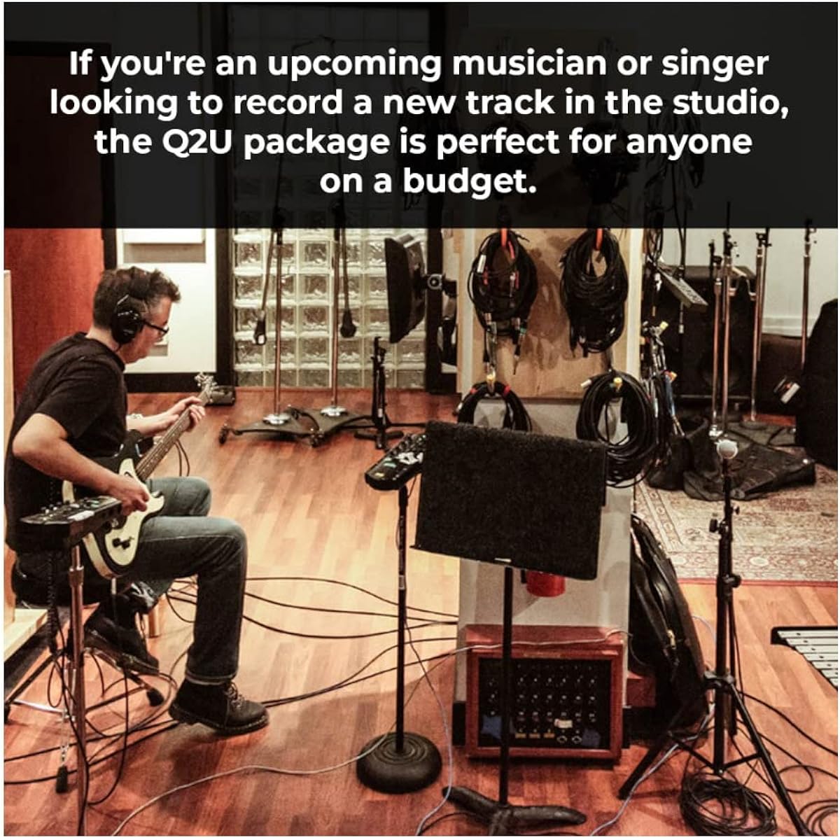 Samson Q2U Handheld Dynamic XLR/USB Microphone Bundle with Boom Arm, Shock Mount and Pop Filter (4 Items)