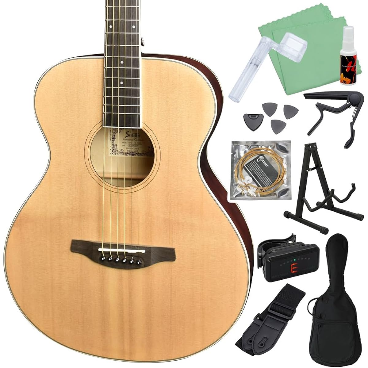Soldin SFG-15 Matte Natural Acoustic Guitar Beginner 12-Piece Set Acoustic Guitar Soldin