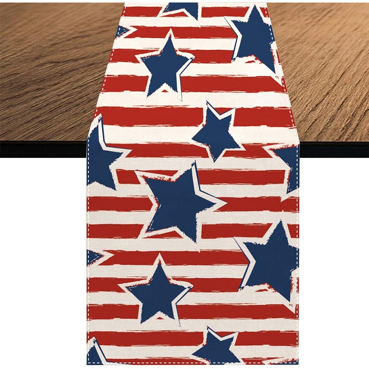 Patriotic Stars Striped Table Runner for 4th of July Memorial Day Holiday Kitchen Dining Table Decoration for Home Party Decor 13 x 70 Inch