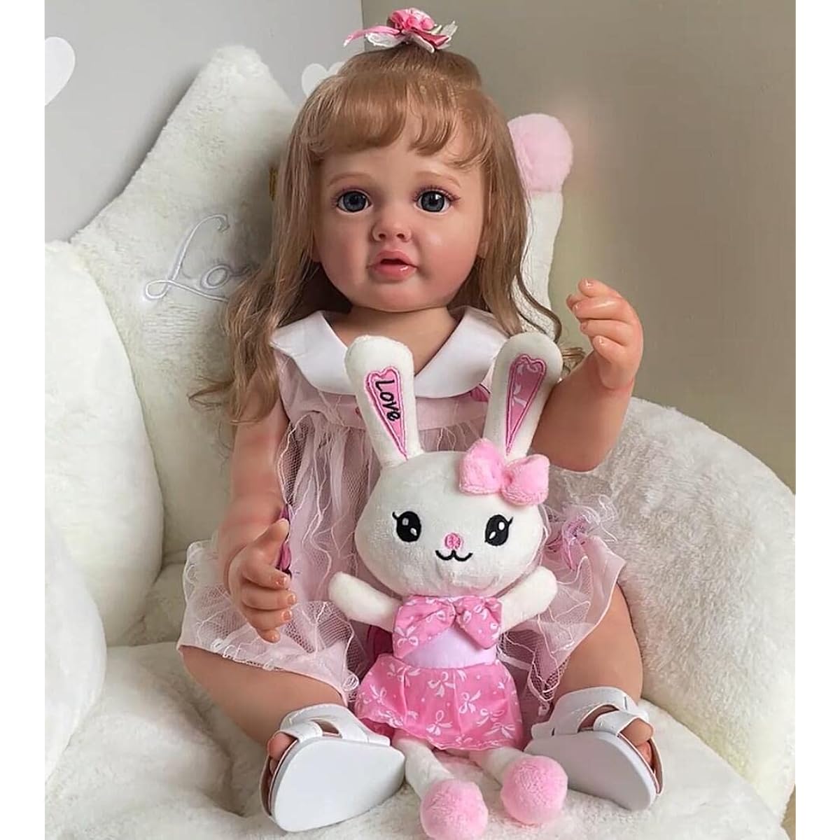 Pinky Reborn 22" Lifelike Newborn Baby Handmade Real Girl Baby Doll Full Body Silicone Reborn Doll Birthday Gift Age 3+
