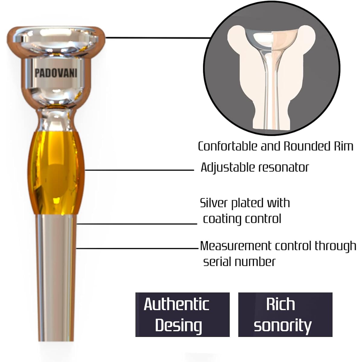A1 Padovani Trumpet Mouthpiece Lightweight