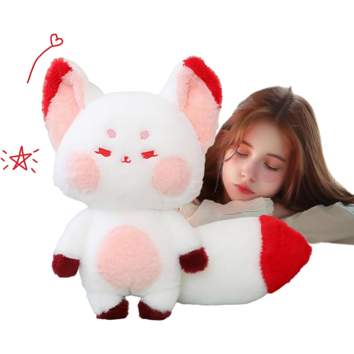 BEIMENWAI Cute Fox Plush Pillow, Fox Stuffed Animal with Big Tail, Cute Soft Plush Toy for Birthday Kids Girls Girlfriend (Red, 23 Inch)