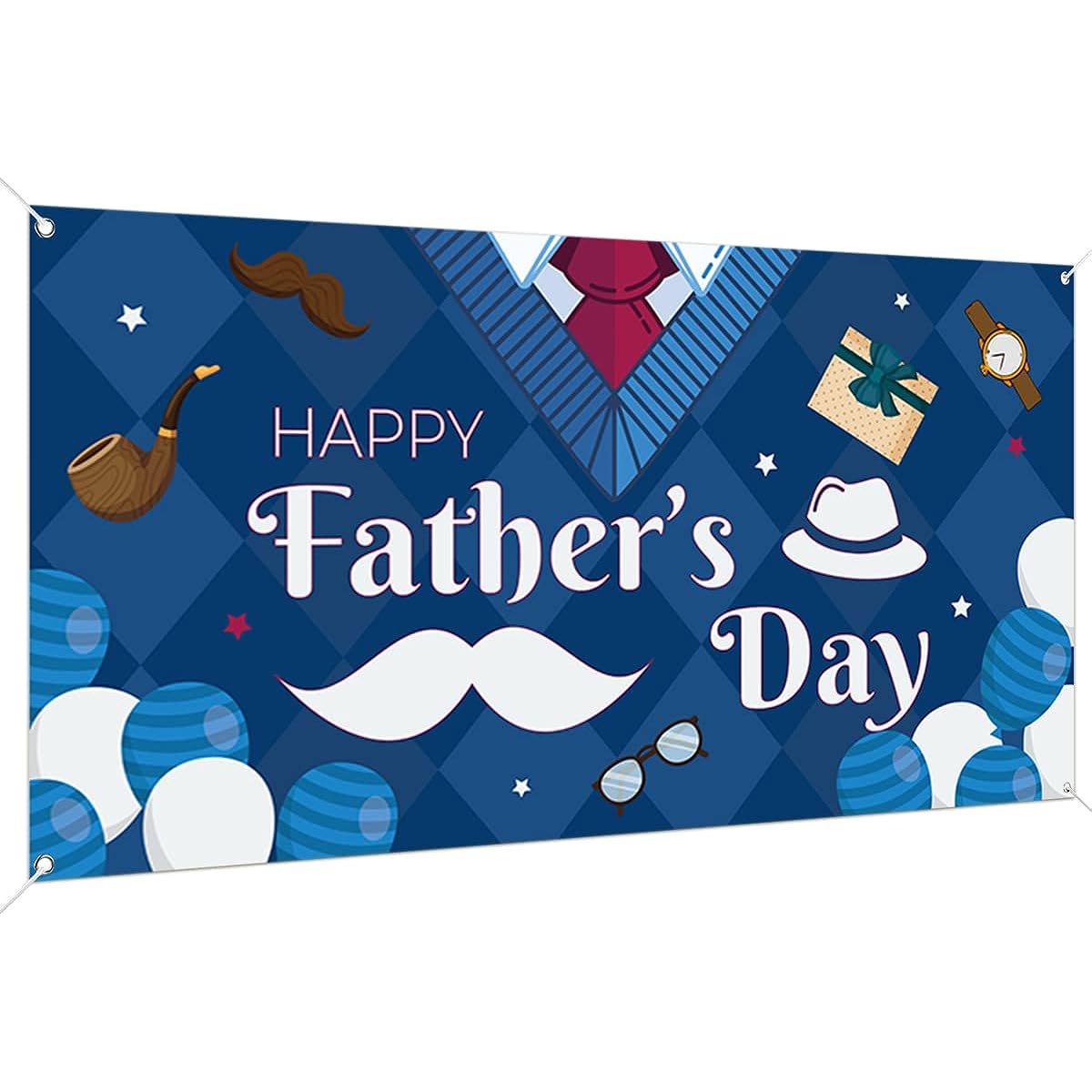 Happy Fathers Day Backdrop Banner 78 x 43 Inch Large Father's Day Banner Blue Background Banner Father's Day Party Decorations Supplies for Men Father's Day Party Decorations Celebration