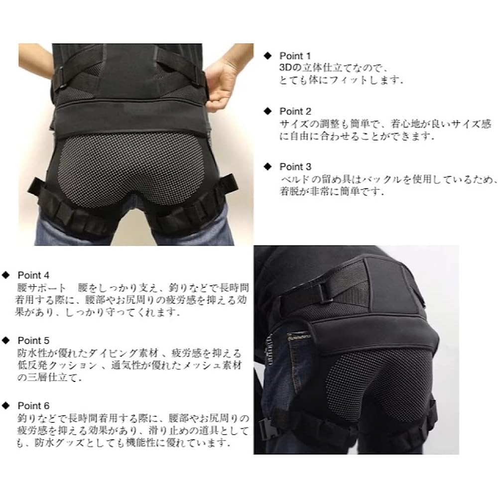 ENCOUNTER Hip Protector, Butt Pad, Hip Guard, For Fishing, For Work, Hip Pad, Butt Pad, Hip Guard, Butt Guard, Fishing, Waterproof, Stain Resistant, Easy to Put On and Take Off, Lightweight, Unisex, One Size Fits Most, Black