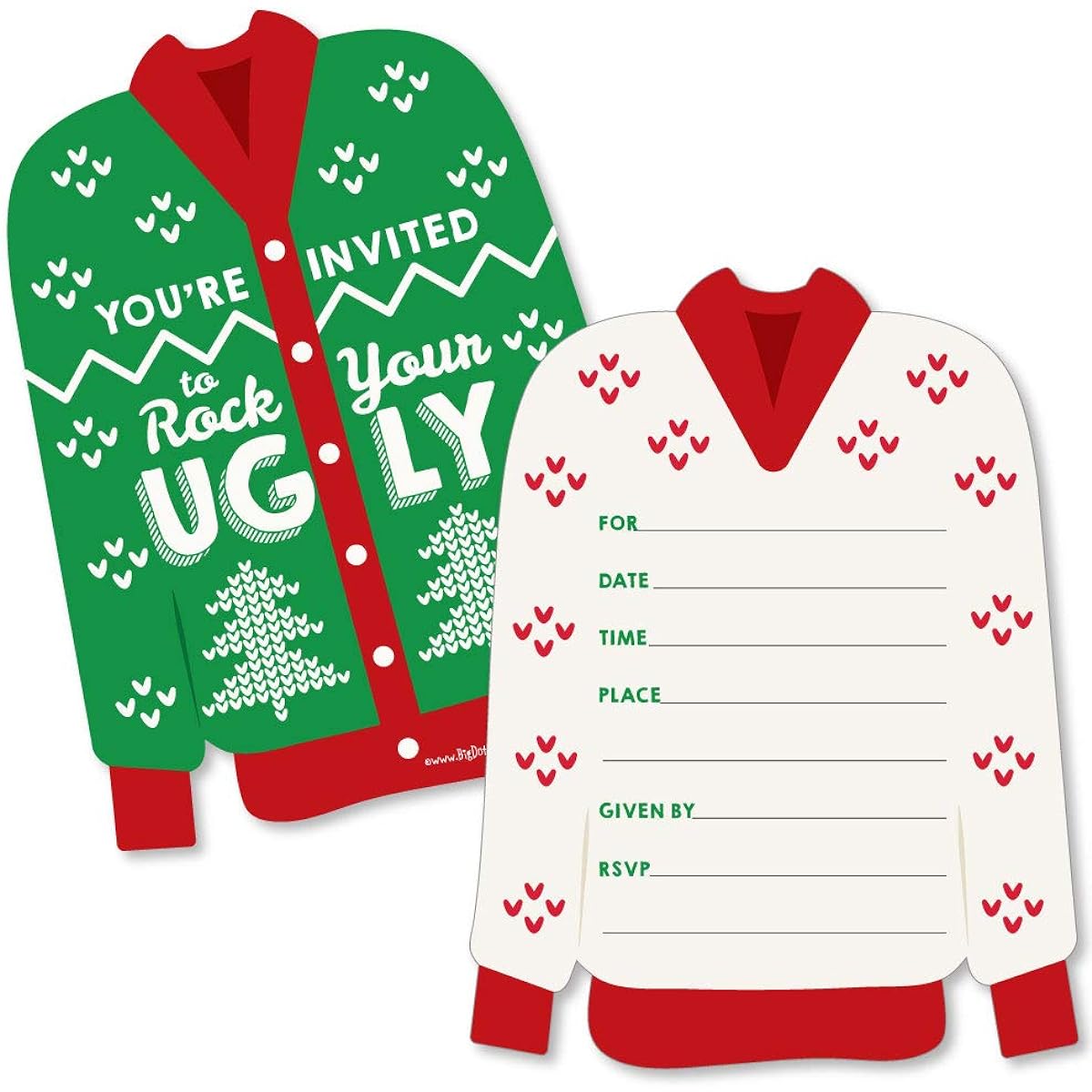 Ugly Sweater - Shaped Filling Invitations - Holiday & Christmas Party Invitations with Envelopes - Set of 12