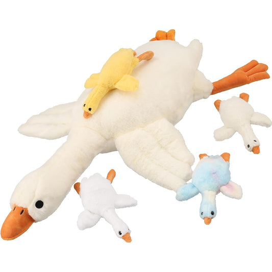 31" Goose Plush Toy, 4 Cute Baby Goose Stuffed Animals in Belly, Soft Duck Stuffed Animal, Swan, Body Pillow, Gift for Kids, Friends