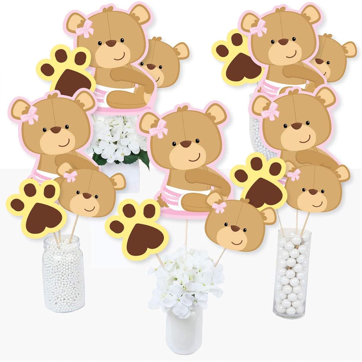 Baby Girl Teddy Bear Baby Shower Centerpiece Sticks Table Toppers Set of 15