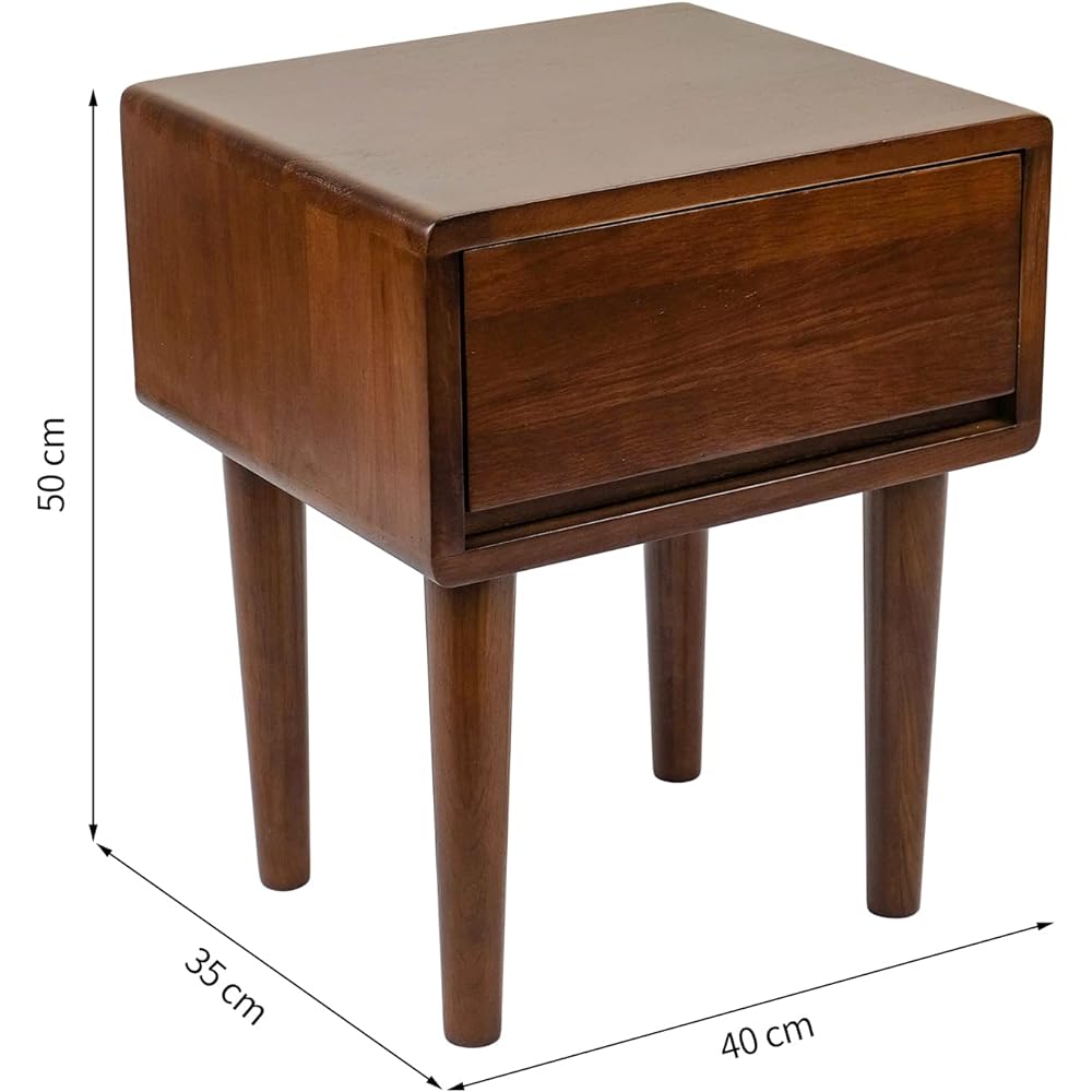 Cozeelife Side Table, Cabinet, Night Table, Oak Wood, 1 Drawer, Wooden, Oak, Easy to Assemble, Next to the Bed, Storage Around the Bed, Scandinavian, Stylish, Modern, Walnut Color, Width 35cm x Depth 40cm x Height 50cm