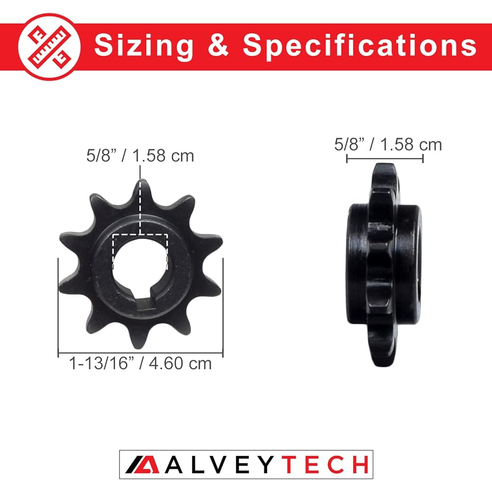 AlveyTech 10 Teeth #40/#41/420 Chain Sprocket with 5/8" Bore - Baja, Coleman, Hammerhead, Manco, Predator 212cc 6.5 Hp, Realtree, Elf Dog, Mini Dirt Bike, Go Kart Drive Torque Converter Part